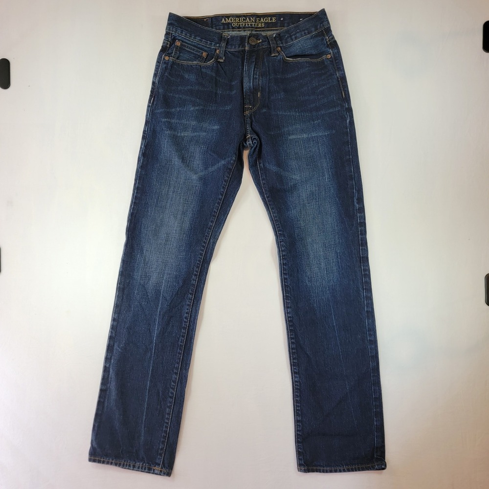American Eagle Outfitters Mens Slim Straight Dark Wash Blue Denim Jeans 30x34